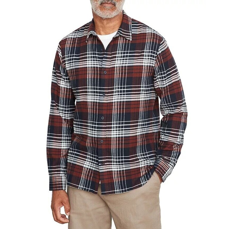 Vince Mens Cedarwood Plaid Button Shirt Medium Brown / Navy Blue