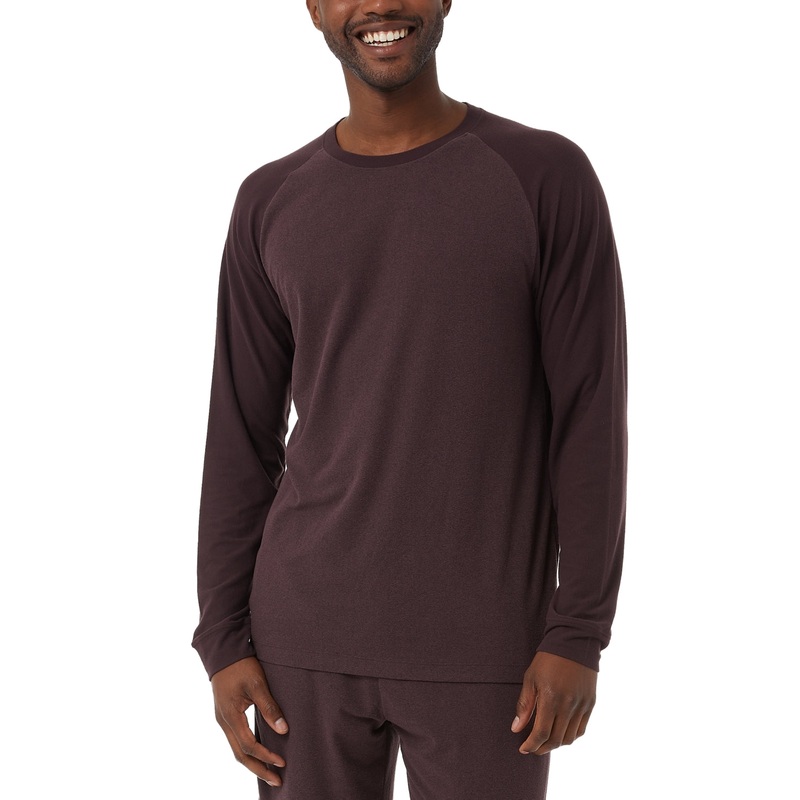 32 Degrees Mens Heat Colorblocked Long Sleeve T Shirt Large Plum Red Purple