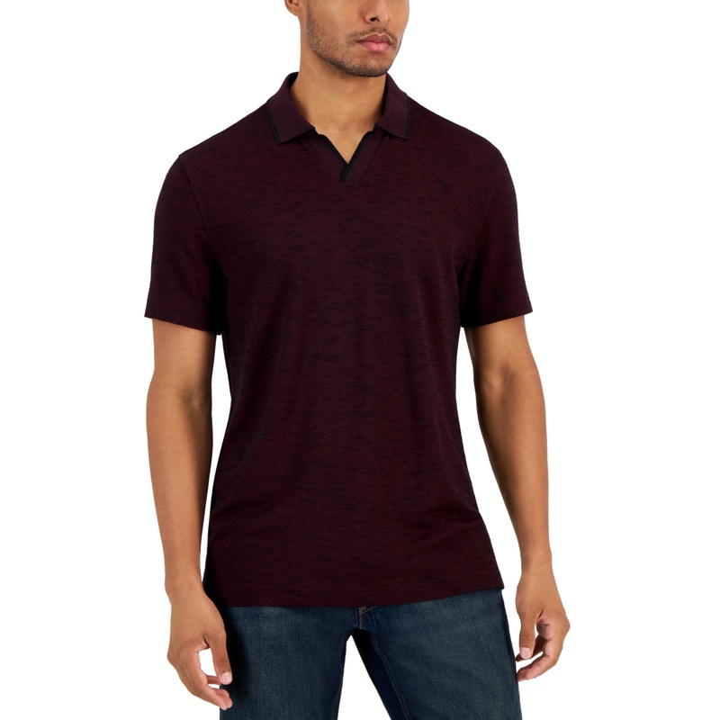Alfani Men's Johnny Collar Short Sleeve Polo Shirt Maroon Banner Red Medium