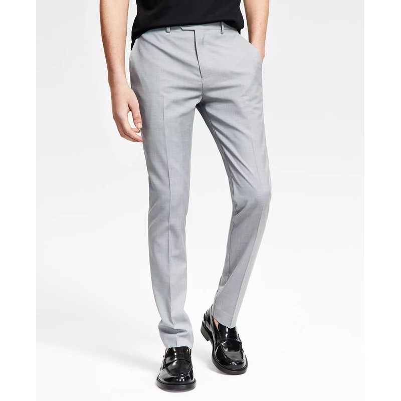 Bar Iii Men's Slim-Fit Sharkskin Dress Suit Pants Light Grey 40 x 32 Wool Blend
