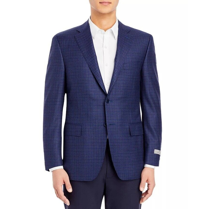 Canali Mens Siena District Check Classic Fit Sport Coat IT 58 US 48R Blue Brown