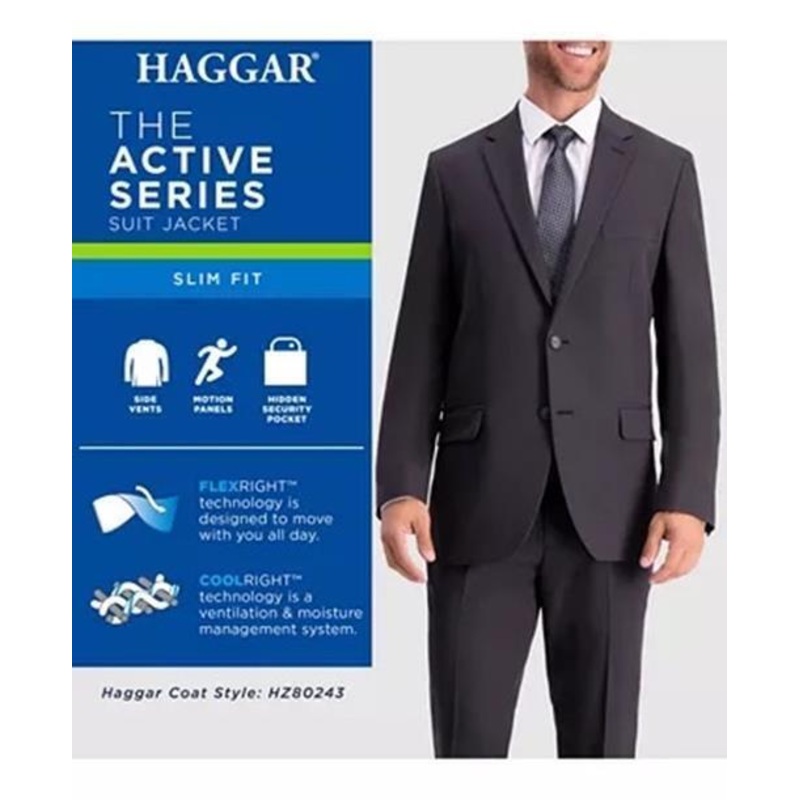 Haggar Active Mens Slim Fit Suit Jacket 40S Black Jacket Only