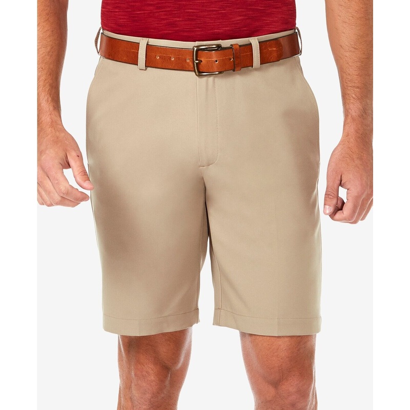 Haggar Men's Cool 18 PRO Flat Front Classic-Fit 9.5" Shorts Size 44 Khaki