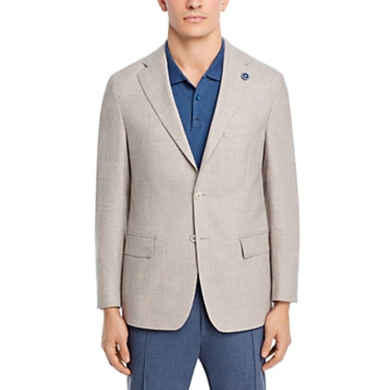 Hart Schaffner Marx Mini Check New York Sport Coat Blazer 48R Beige Blue Check