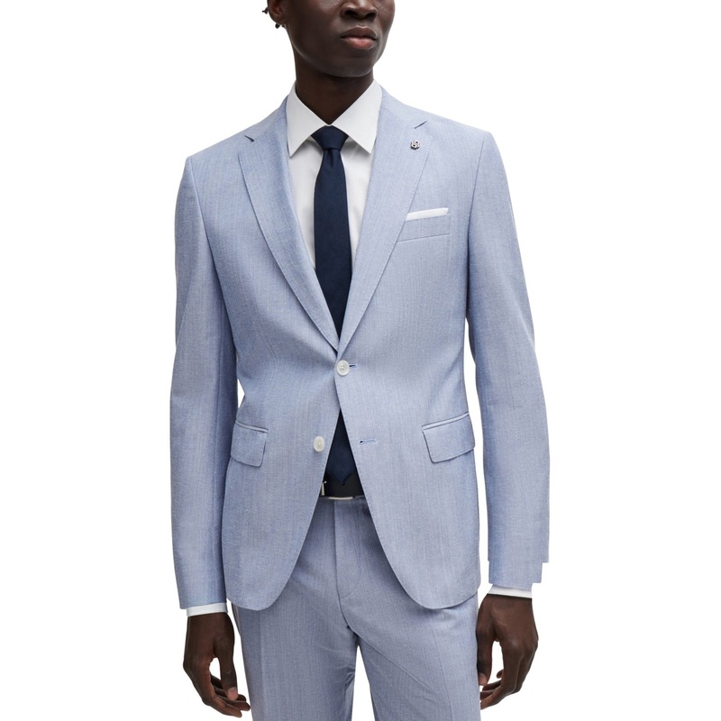 HUGO BOSS Mens Hutson Slim Mlange Cotton Wool Blend Sport Coat 38R Blue Blazer