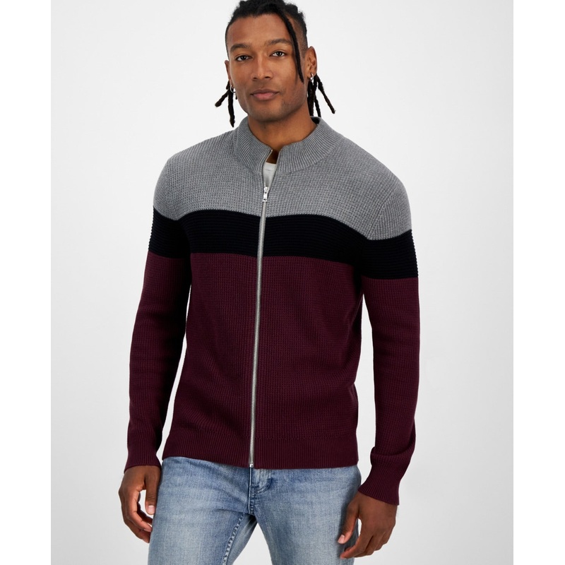 I.N.C. International Concepts Men's Cotton Colorblocked Full-Zip Sweater Small