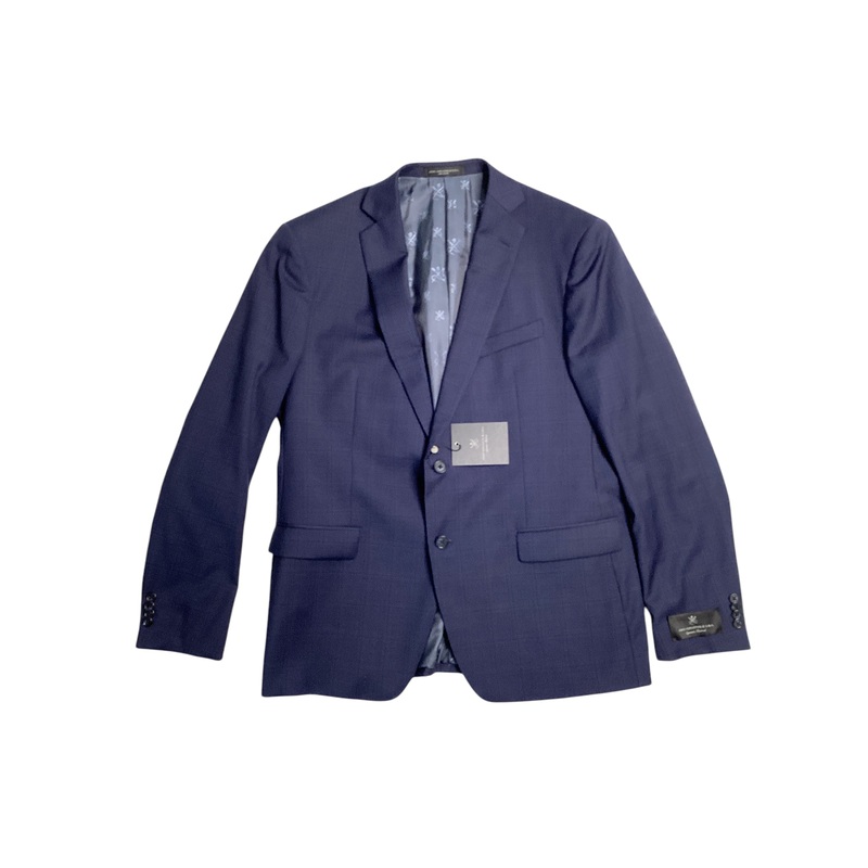 John Varvatos Mens Bleeker Slim Fit Suit 46R / 38W Navy Blue Plaid Wool