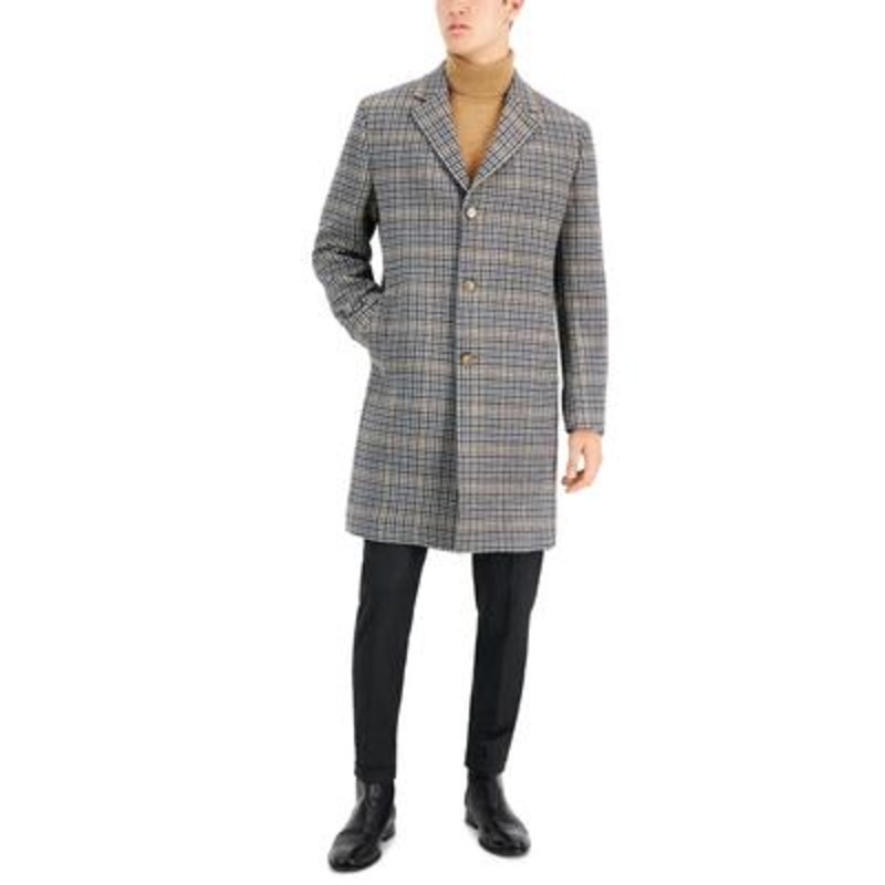 Lauren Ralph Lauren Mens Luther Luxury Blend Overcoat Coat Houndstooth Blue 42R