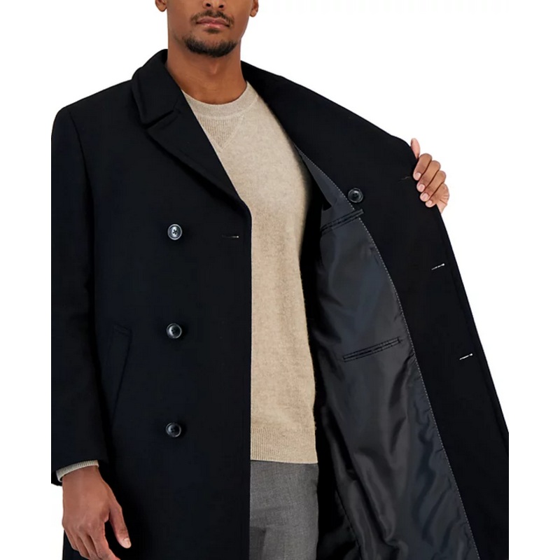 Nautica Men's Classic-Fit Double Breasted Wool Overcoat Coat Black 40R