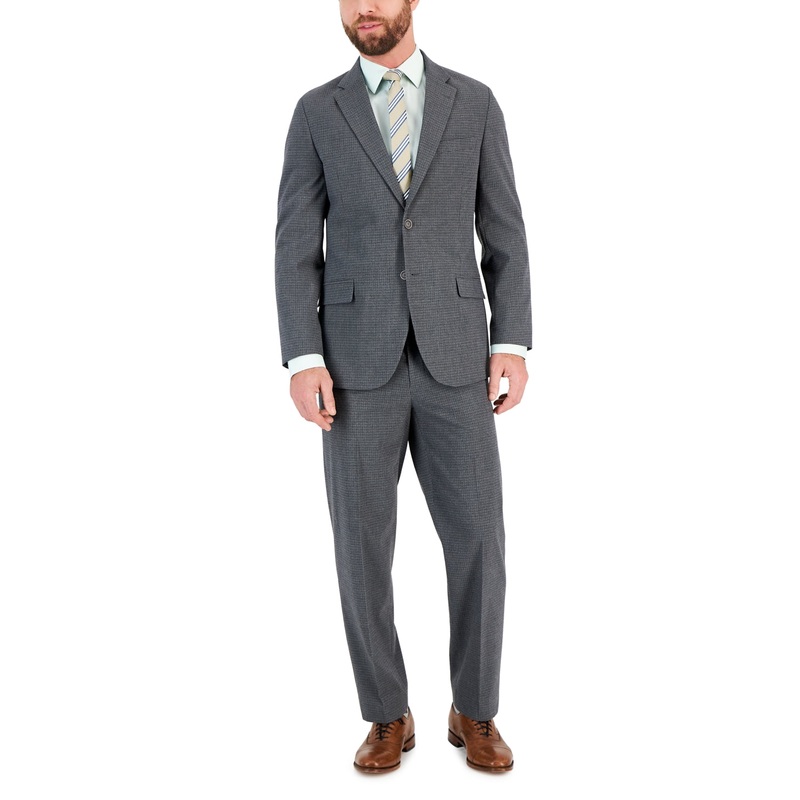 Nautica Mens Slim Fit Bi-Stretch Suit 36S / 30 x 32 Black Grey Grid Flat Pant