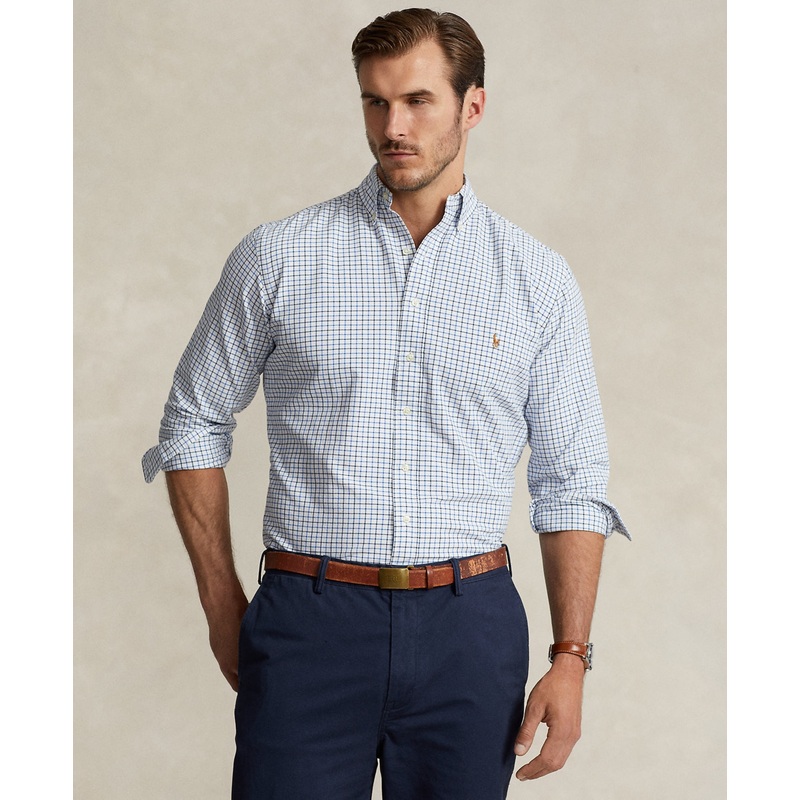 Polo Ralph Lauren Mens Big Tall Cotton Button Down Oxford Shirt  White Blue 2XLT