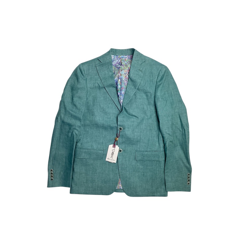 Robert Graham Mens Delave Linen Slim Fit Suit Jacket Sport Coat 40R Teal Green