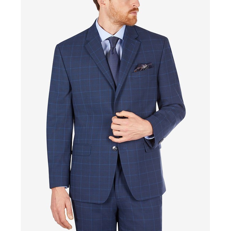 Sean John Men's Classic-Fit Check Suit Jacket 40L Navy Blue