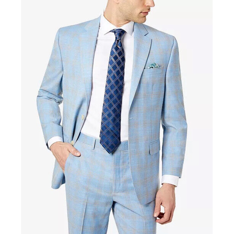 SEAN JOHN Men's Classic-Fit Suit Jacket Light Blue Plaid 38R
