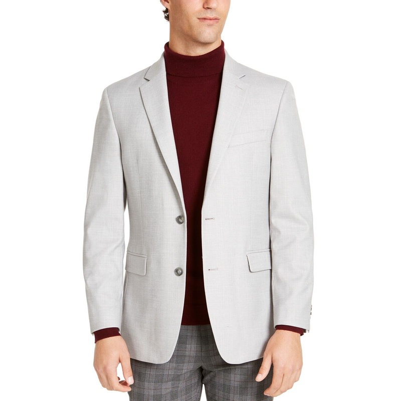 Tommy Hilfiger Men's Modern-Fit THFlex Stretch Textured Sport Coat 40L Grey