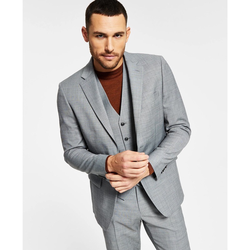 Tommy Hilfiger Mens Suit Jacket 40L Modern-Fit TH Flex Stretch Solid Grey