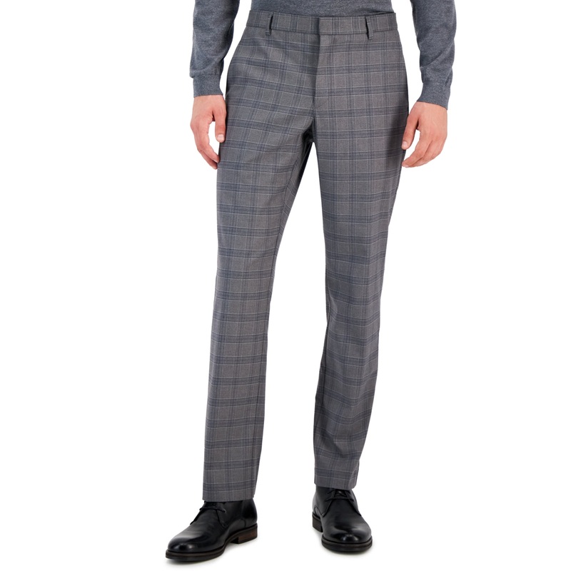 Tommy Hilfiger Modern Fit Stretch Dress Pants Grey Blue Plaid 34 x 32