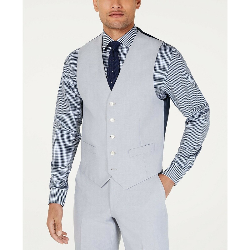 Tommy Hilfiger Modern-Fit Stretch Light Gray Chambray Suit Vest XL