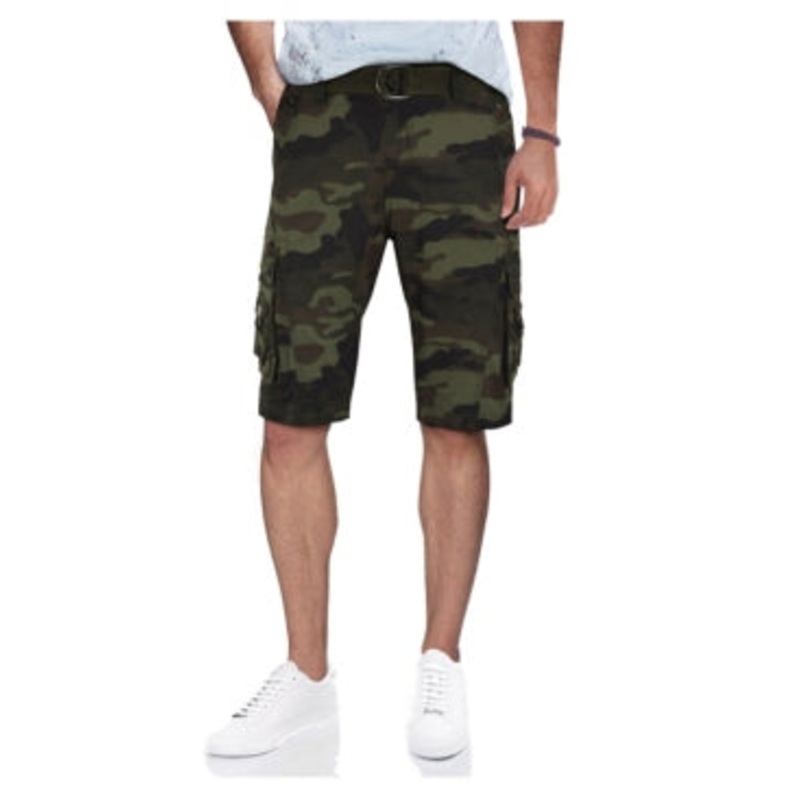 X-Ray Men's Belted Double Pocket 12.5" Cargo Shorts Camo Green 36