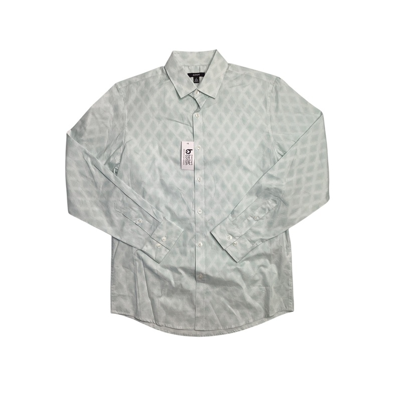 Alfani Men's Diamond Print Button Up Long Sleeve Shirt Green 2XL