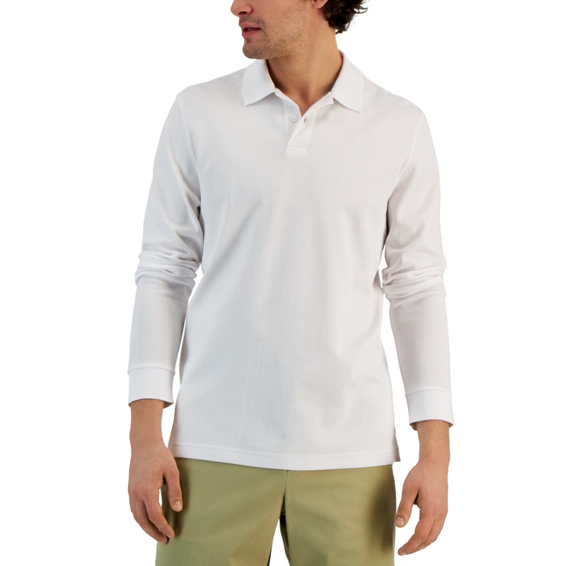 Alfani Men's Long Sleeve Polo Shirt White Large