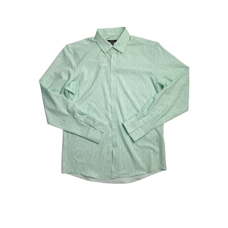 Alfani Men's Regular Fit Long Sleeve Button Up Shirt Green Stripe XL