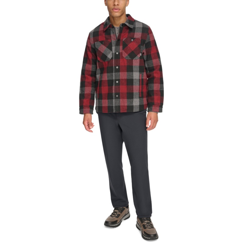 BASS OUTDOOR Mens Mission Field Sherpa Lined Shirt Jacket Red Grey Large Shacket