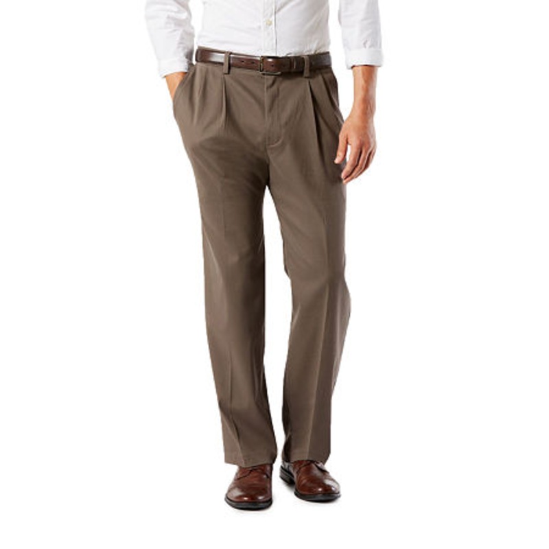 Dockers Men's Big & Tall Easy Classic Pleated Khaki Stretch Pants 46 x 32 Brown