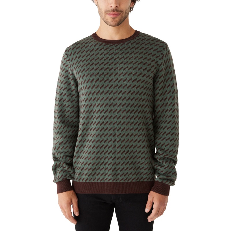 Frank And Oak Men's Jacquard Merino Crewneck Sweater Green Small