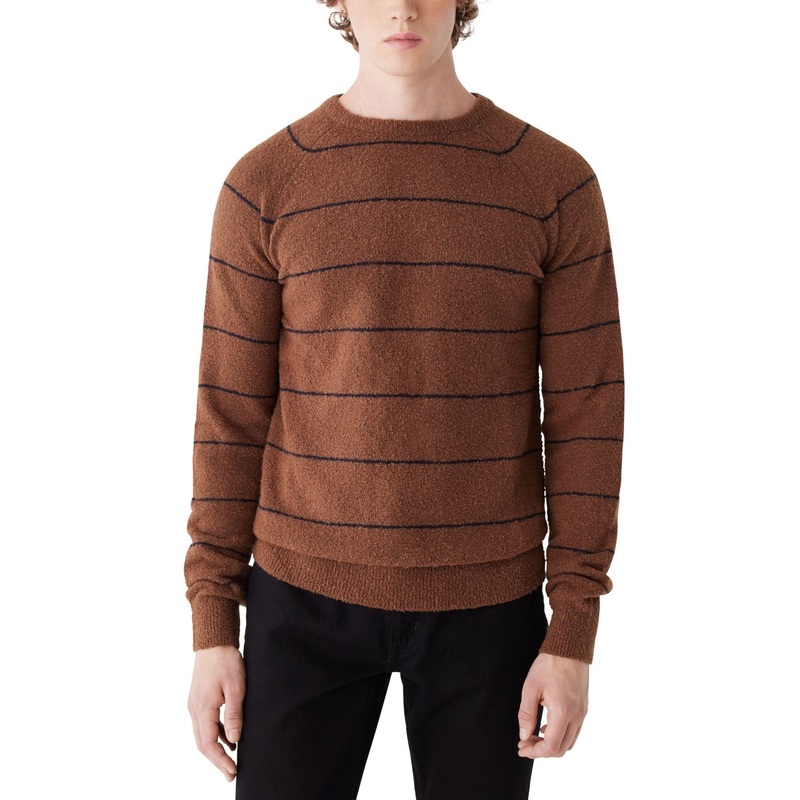 Frank And Oak Mens Striped Crewneck Long Sleeve Sweater Brown XL