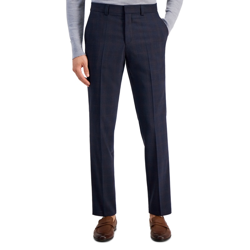 HUGO BOSS Men's Modern Fit Plaid Wool Blend Dress Suit Pants Navy Blue 32 x 32