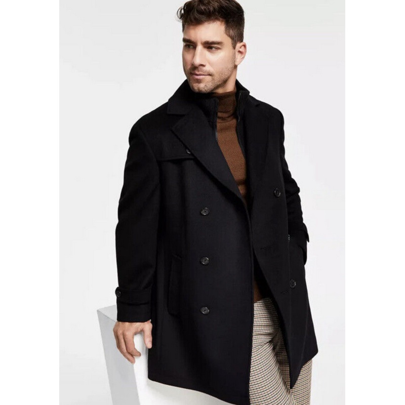 Lauren Ralph Lauren Men's Classic Fit Double Breasted Overcoat Coat Black 38S
