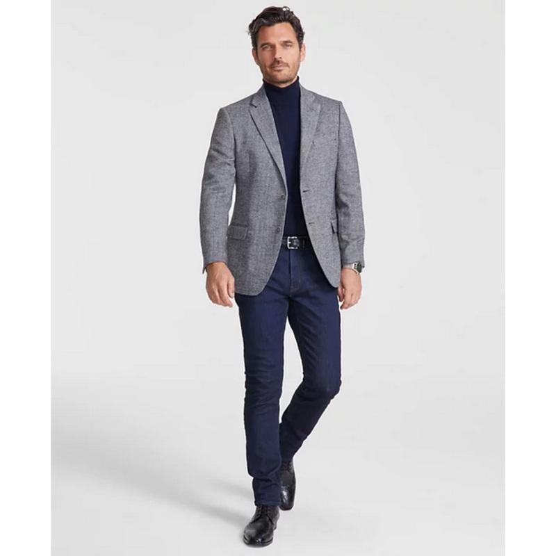 Nautica Men's Modern Fit Solid Herringbone Tweed Sport Coat Grey 44R