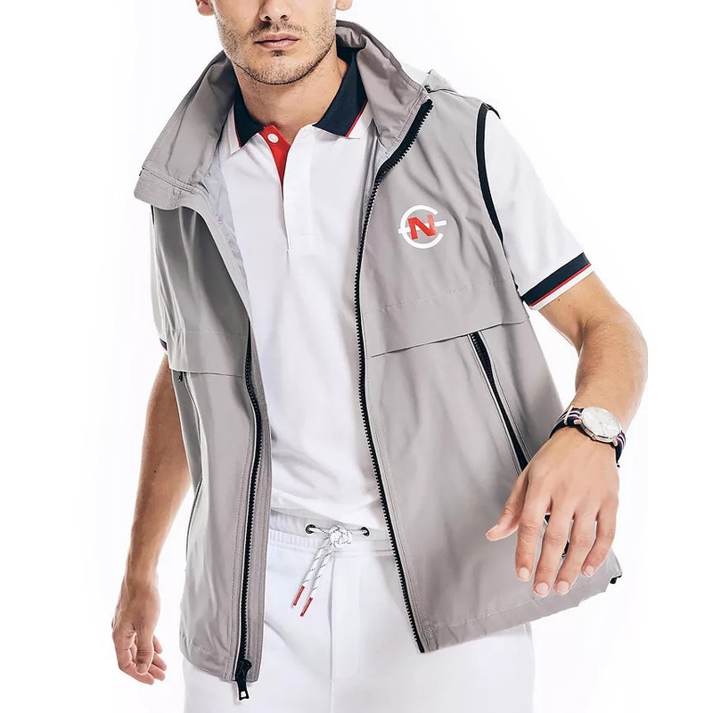 Nautica Mens Zip-Front Grey Sharkfin Lightweight Vest Jacket 2XL XXL Grey