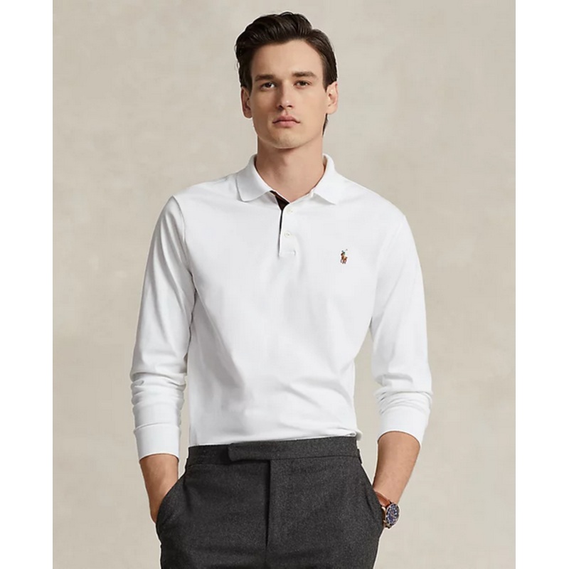 Polo Ralph Lauren Men's White Classic Fit Long Sleeve Polo Shirt White Large
