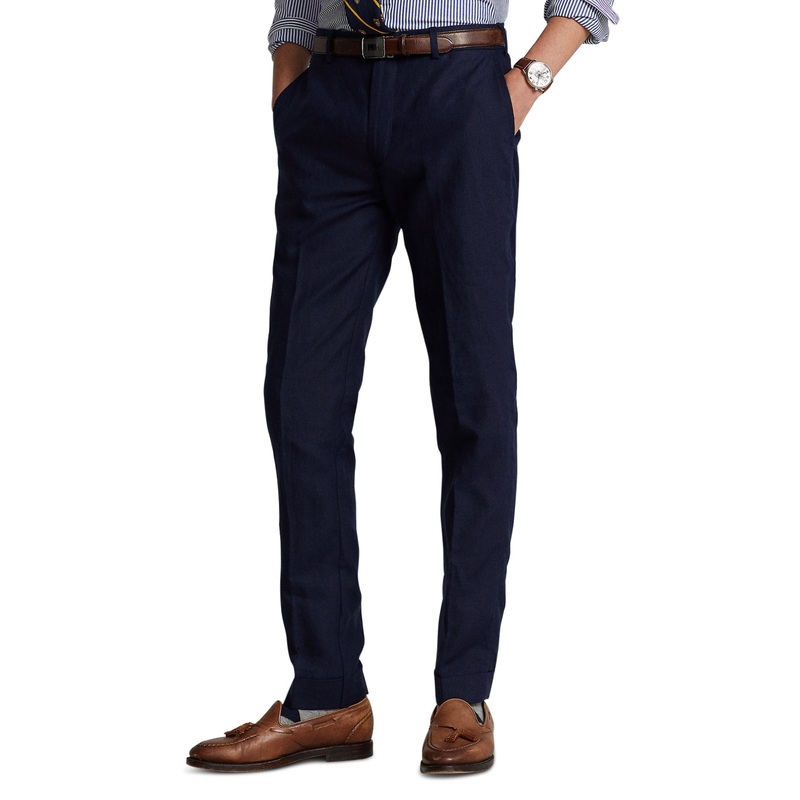 Polo Ralph Lauren Mens Linen Dress Pants Trousers Navy Blue 38 x 30
