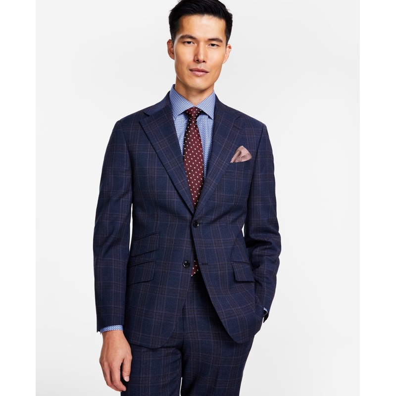 Tallia Men's Slim Fit Plaid Sport Coat Blazer  Navy Blue Brown Plaid  36S