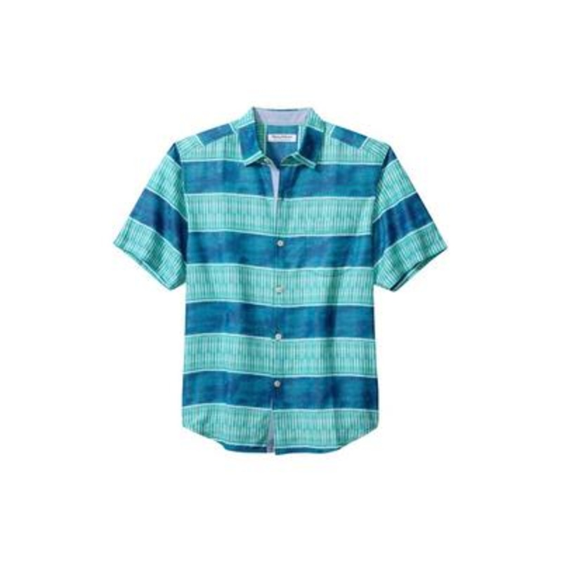 Tommy Bahama Mens Coconut Point Rivera Stripe Button Shirt Large Teal Blue Green