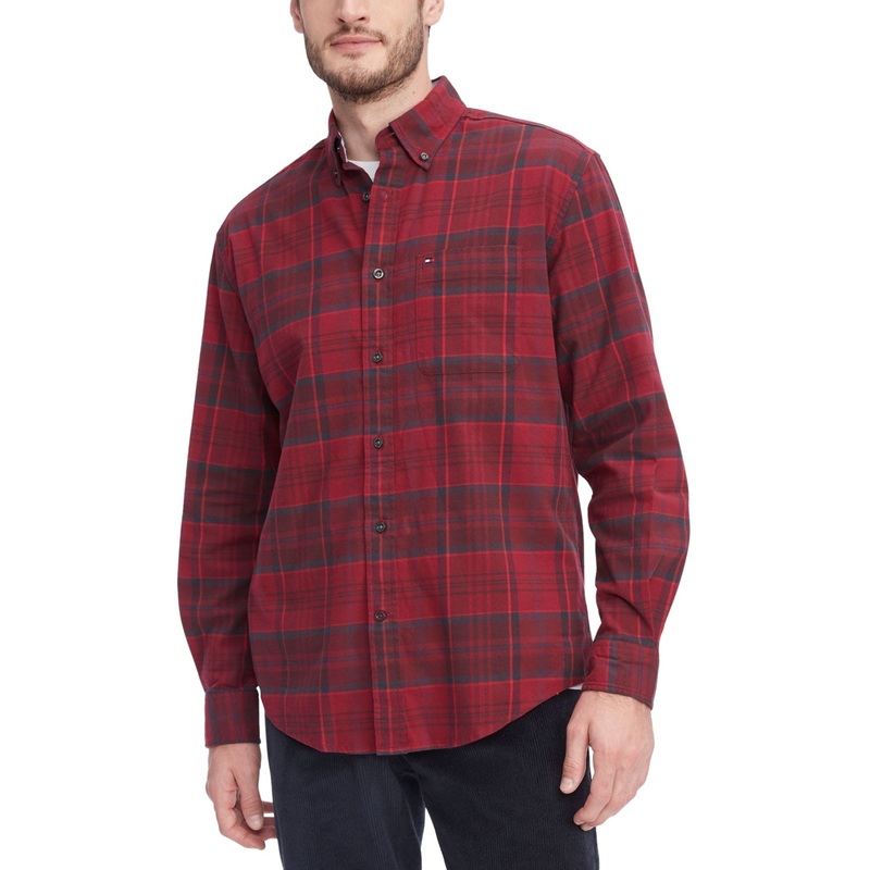 Tommy Hilfiger Men's Big Tall Regular-Fit Plaid Button-Down Twill Shirt 4XLT Red