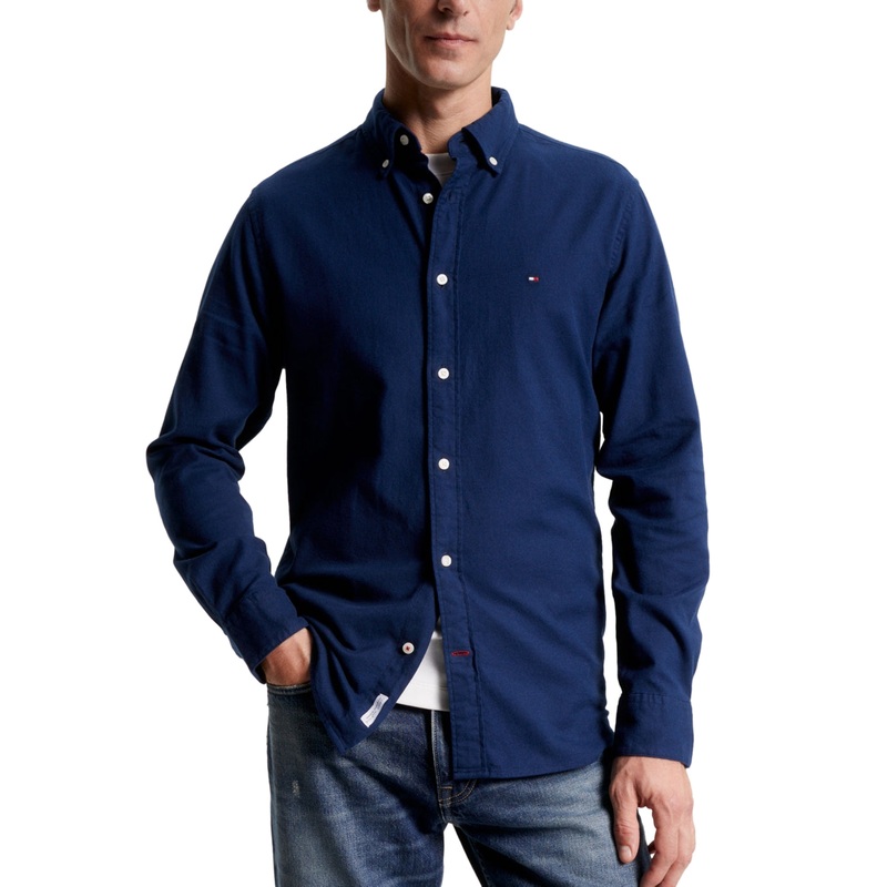 Tommy Hilfiger Men's Regular-Fit Flex Button Brushed Twill Shirt XL Navy Blue