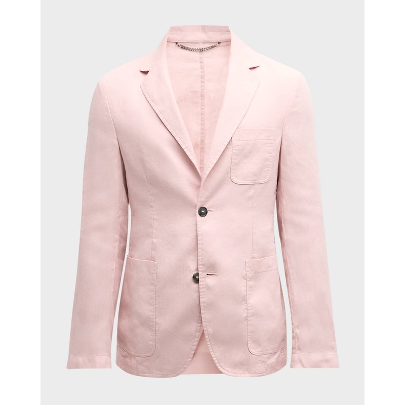 Canali Men's Linen Two-Button Blazer Sport Coat EU56 US 46R Pink