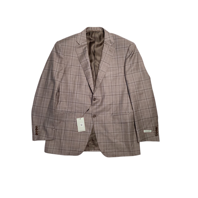 Canali Mens Siena Italian Sport Coat Blazer EU 52R US 42R Brown Blue Plaid Wool
