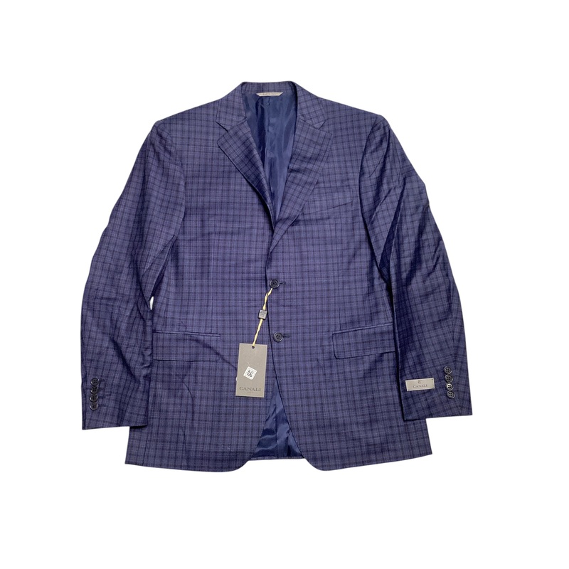 Canali Siena Tonal Check Classic Fit Sport Coat EU 48R US 38R Navy Blue Blazer
