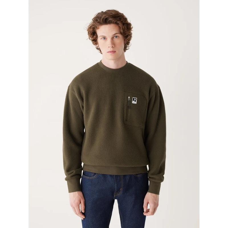 Frank And Oak Men's Explorer Loose Fit Polar Fleece Sweater Green Large