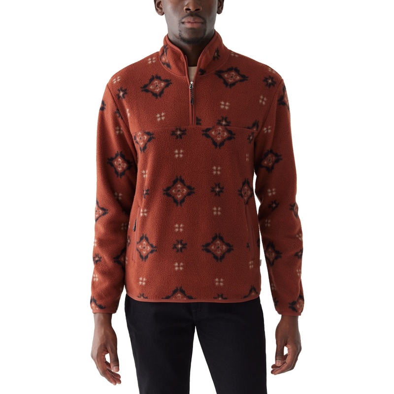Frank And Oak Men's Relaxed Fit Half Zip Long Sleeve Geo Sweatshirt Red Large