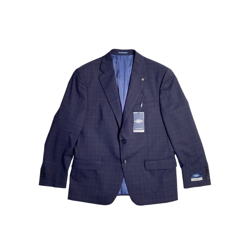Hart Schaffner Marx New York Plaid Regular Fit Suit 42R / 36W Navy Blue