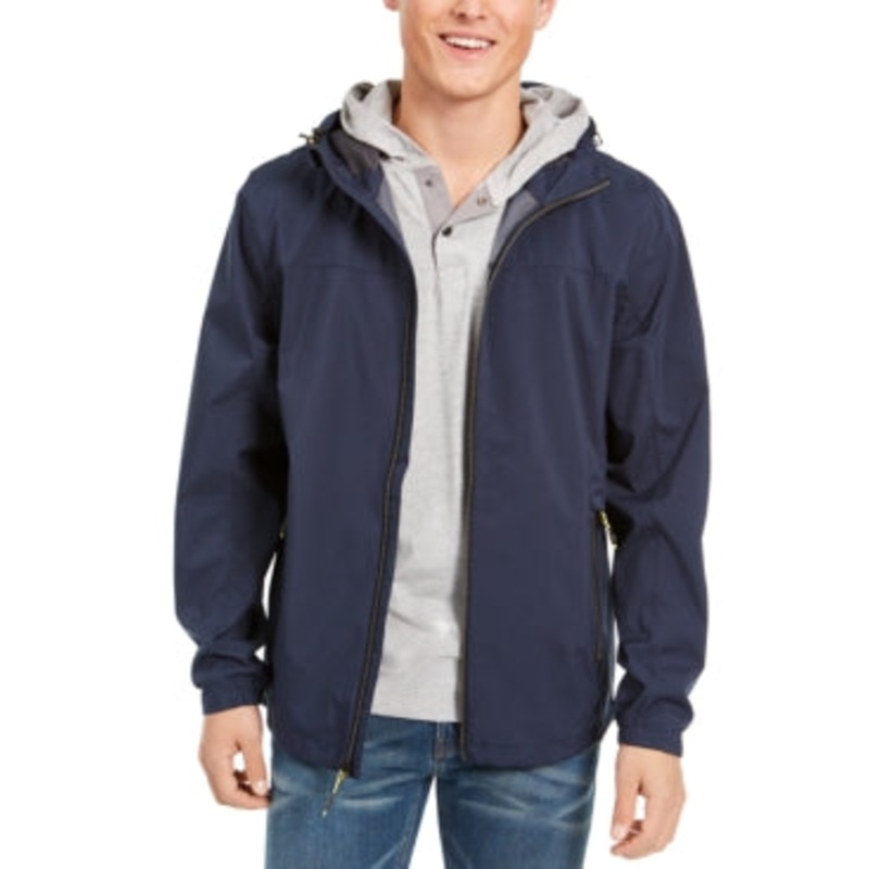 Hawke & Co. Men's All-Season Lightweight Stretch Hooded Rain Jacket Blue Medium