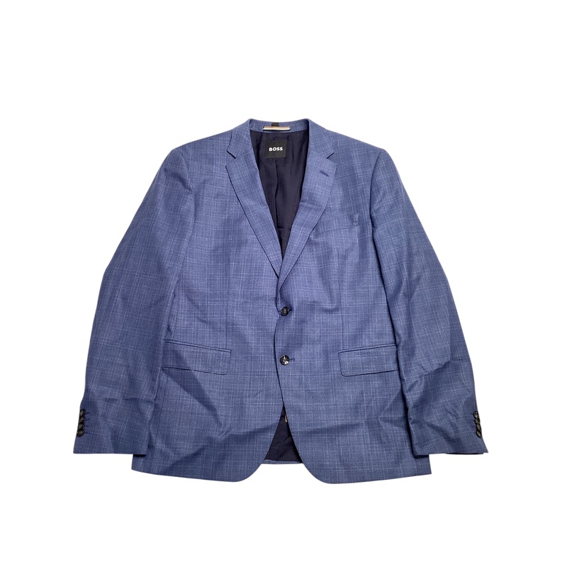 HUGO BOSS H-Huge Screenweave Plaid Slim Fit Suit 44R / 36W Blue Flat Pant