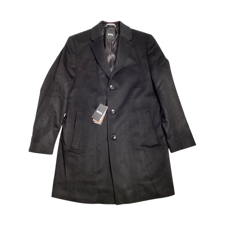 HUGO BOSS Jared Wool & Cashmere Regular Fit Topcoat Coat 44R Black Overcoat