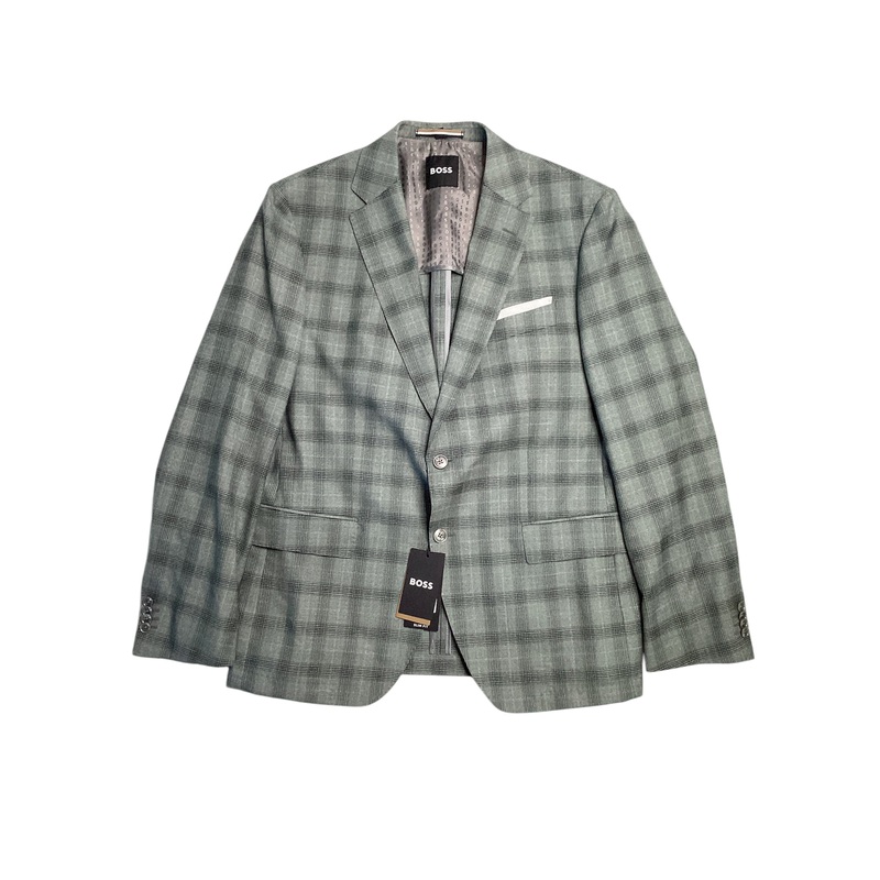 HUGO BOSS Mens Hutson Plaid Slim Fit Sport Coat Blazer 46R Green